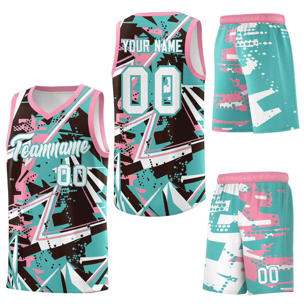 Custom Youth Basketball Jerseys Teal Pink Abstract Graffiti Urban Style Personalized Uniform