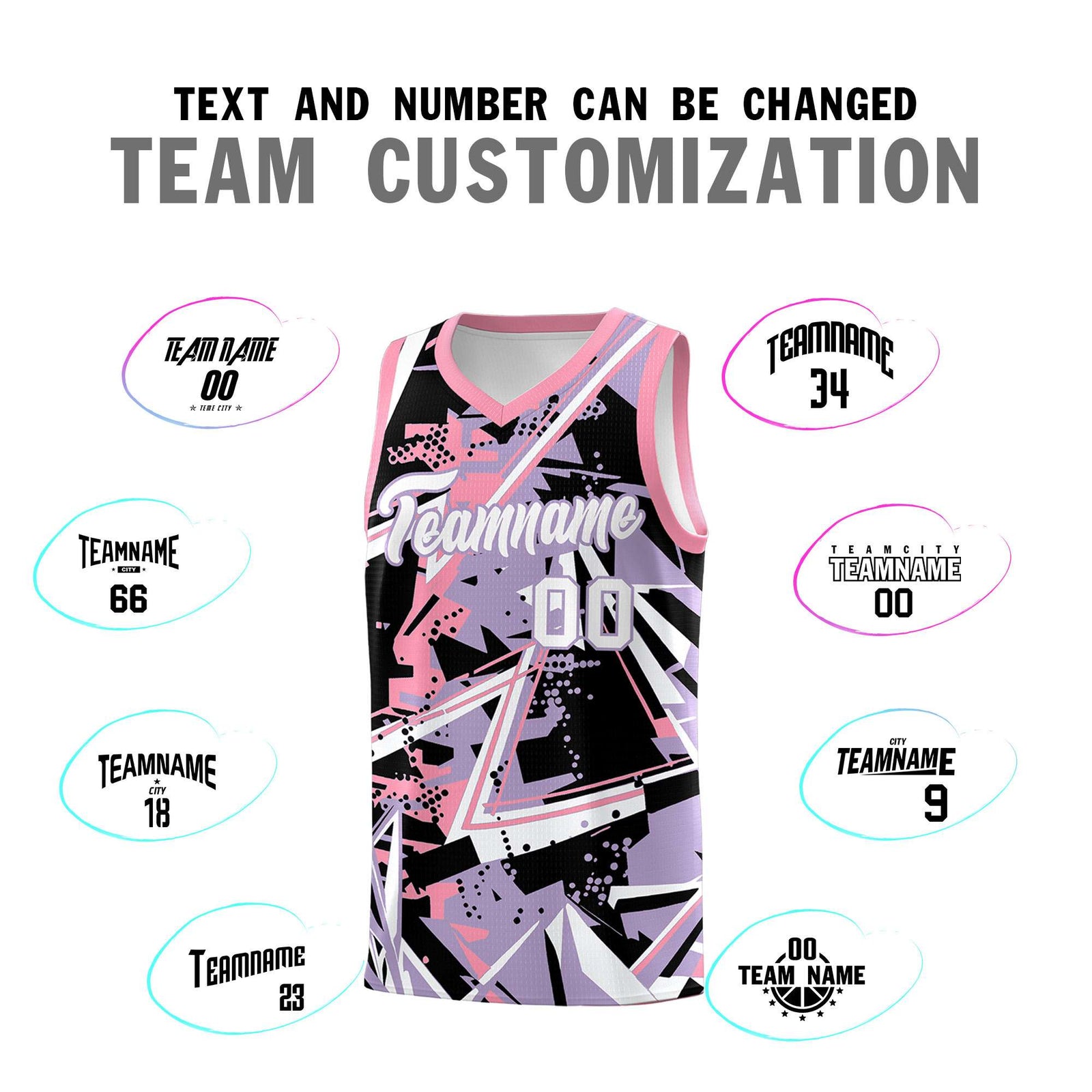 Custom Youth Basketball Jerseys Light Purple Pink Abstract Graffiti Personalized Team Name & Number