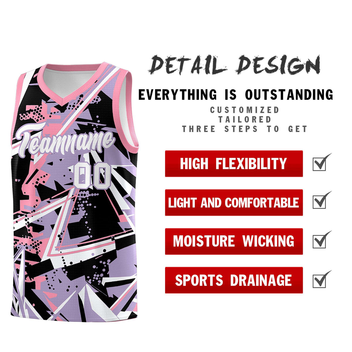 Custom Youth Basketball Jerseys Light Purple Pink Abstract Graffiti Personalized Team Name &amp; Number