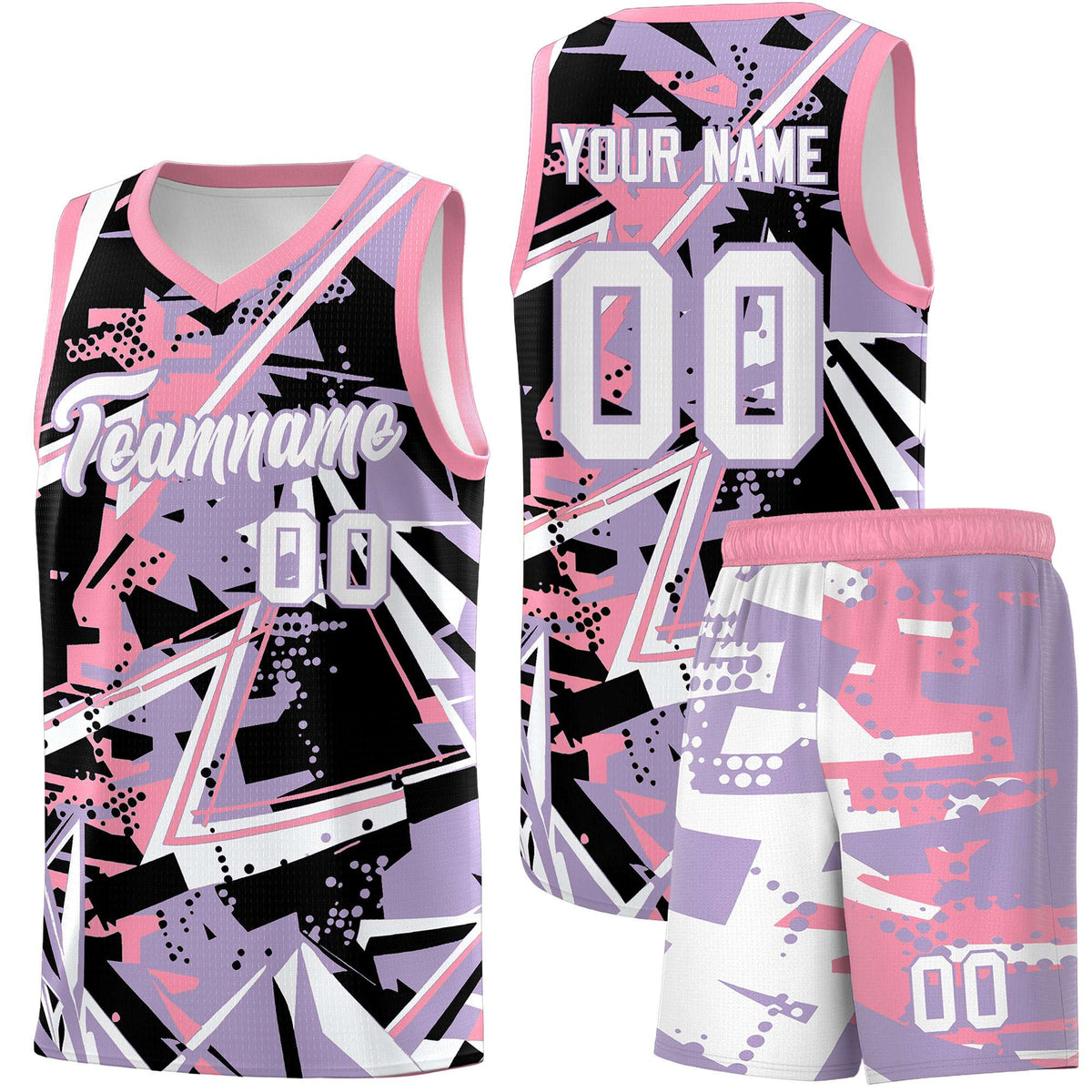 Custom Youth Basketball Jerseys Light Purple Pink Abstract Graffiti Personalized Team Name &amp; Number