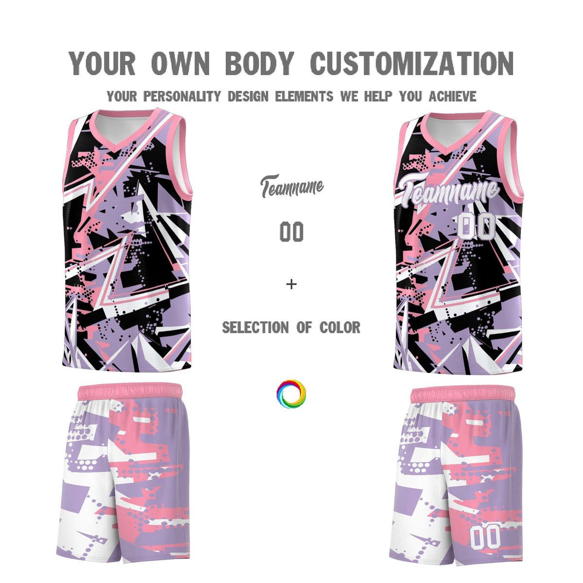 Custom Youth Basketball Jerseys Light Purple Pink Abstract Graffiti Personalized Team Name &amp; Number
