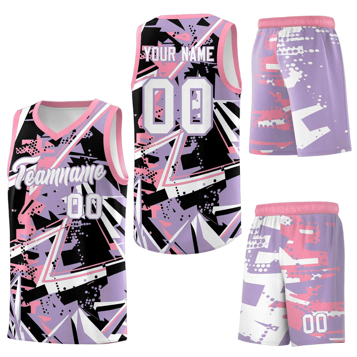 Custom Youth Basketball Jerseys Light Purple Pink Abstract Graffiti Personalized Team Name &amp; Number