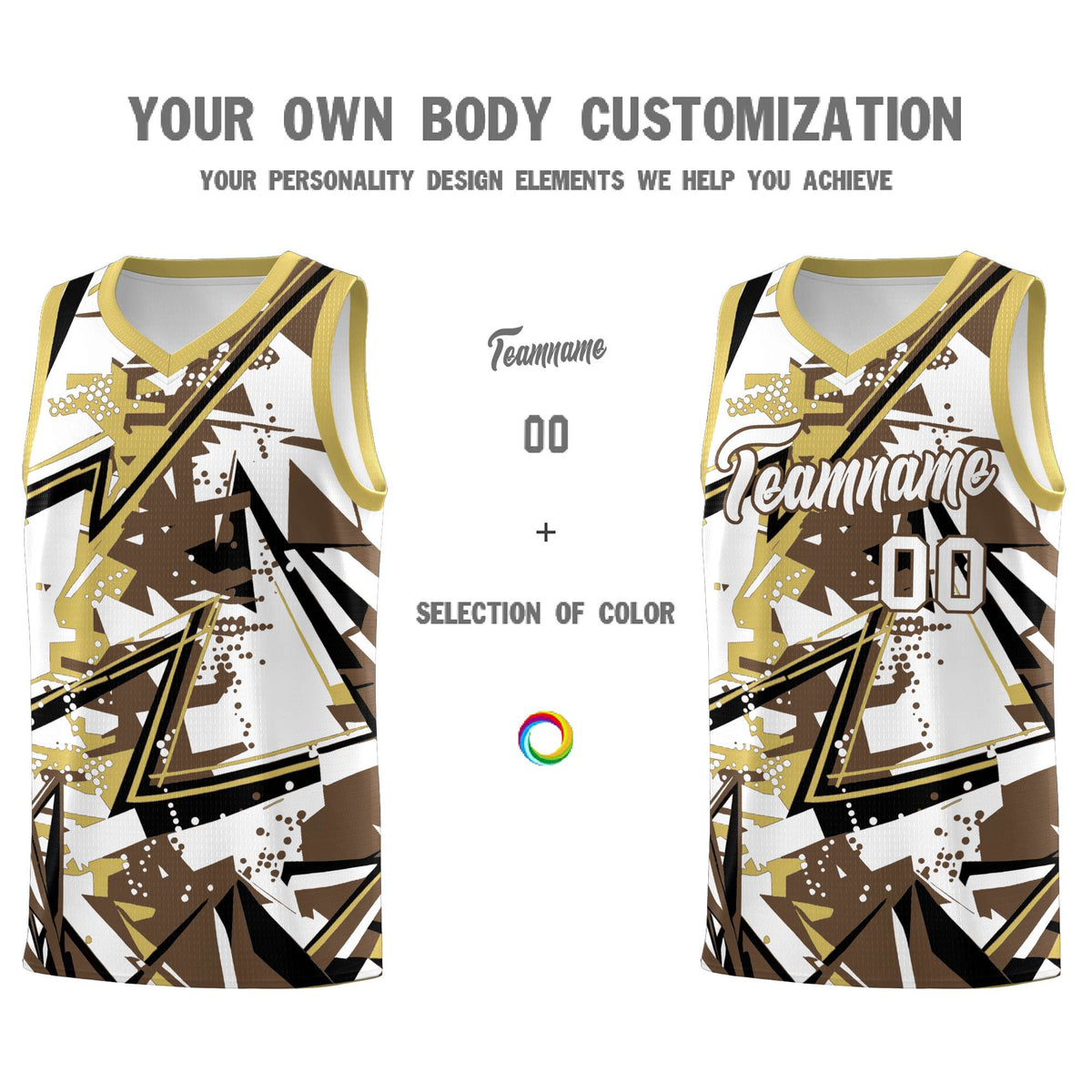 Custom Youth Basketball Jerseys Light Brown Old Gold Abstract Graffiti Personalized Team Name &amp; Number