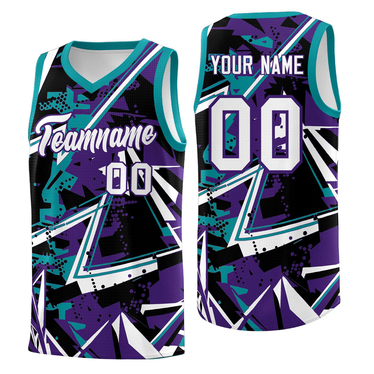 Custom Youth Basketball Jerseys Purple Teal Abstract Graffiti Urban Style Personalized Uniform