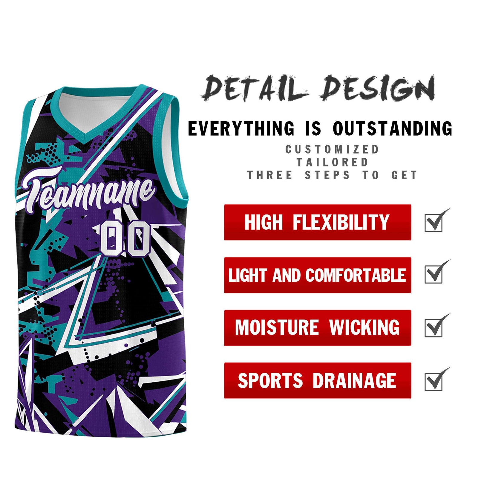 Custom Youth Basketball Jerseys Purple Teal Abstract Graffiti Urban Style Personalized Uniform