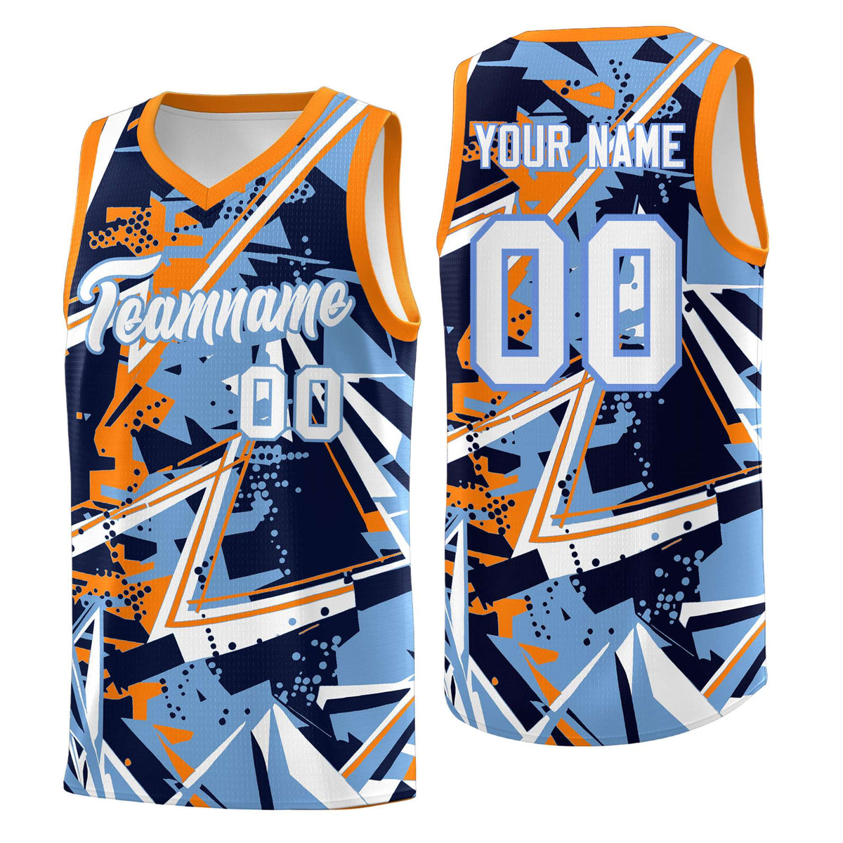 Custom Youth Basketball Jerseys Powder Blue Orange Abstract Graffiti Personalized Team Name &amp; Number