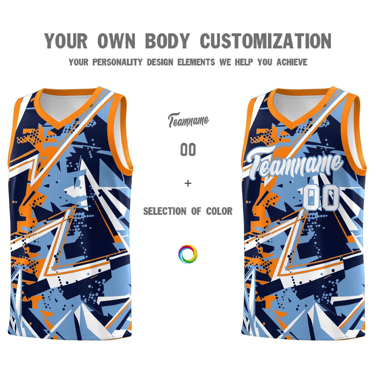 Custom Youth Basketball Jerseys Powder Blue Orange Abstract Graffiti Personalized Team Name &amp; Number