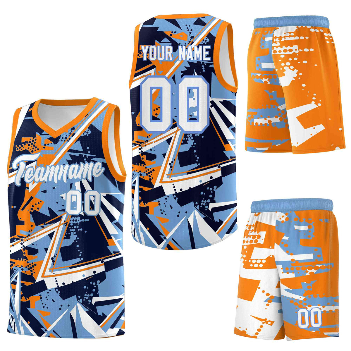 Custom Youth Basketball Jerseys Powder Blue Orange Abstract Graffiti Personalized Team Name &amp; Number