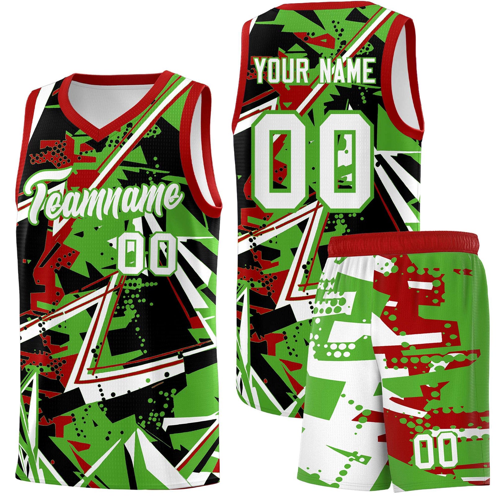 Custom Youth Basketball Jerseys Light Green Red Abstract Graffiti Urban Style Personalized Uniform