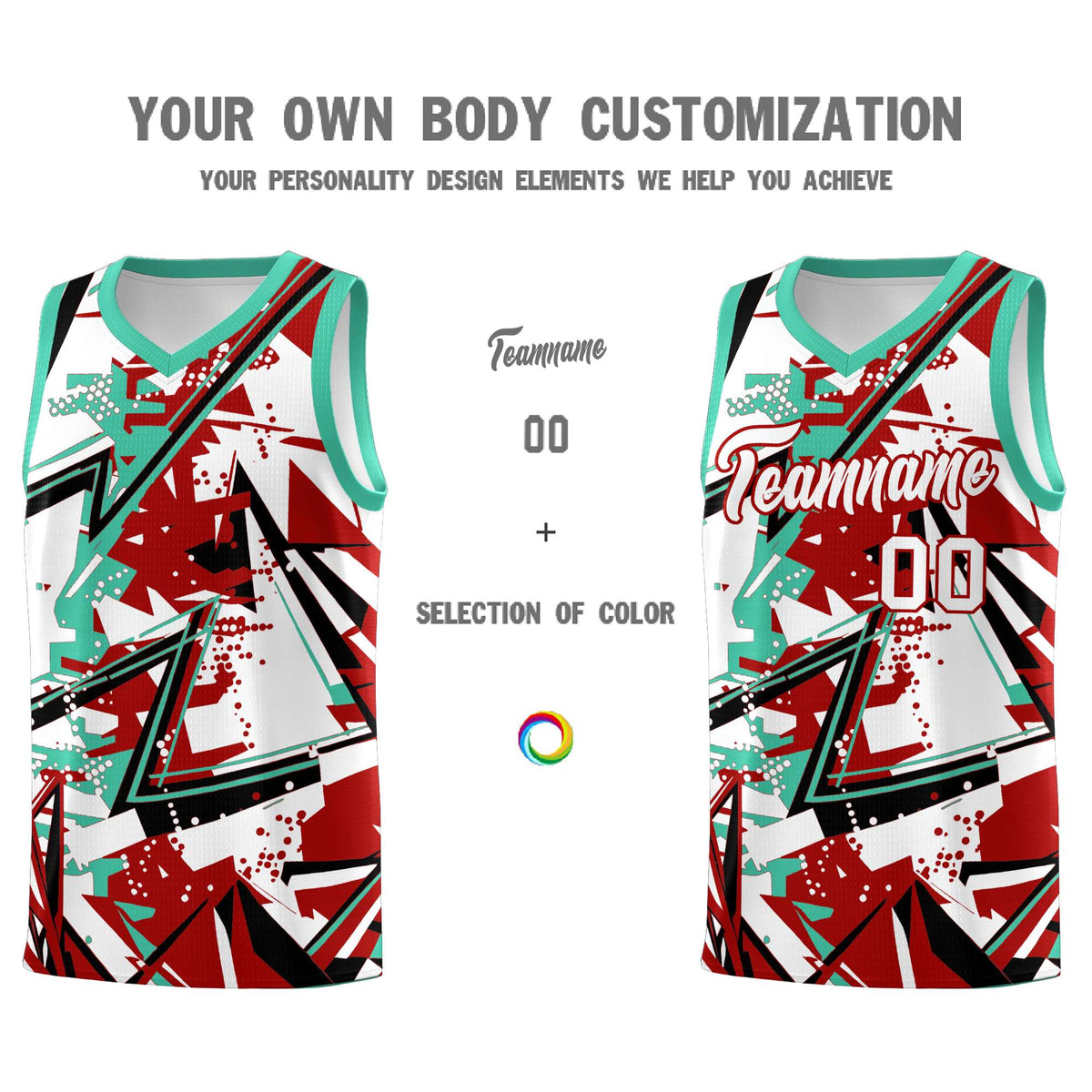 Custom Youth Basketball Jerseys Red Bright Green Abstract Graffiti Personalized Team Name & Number