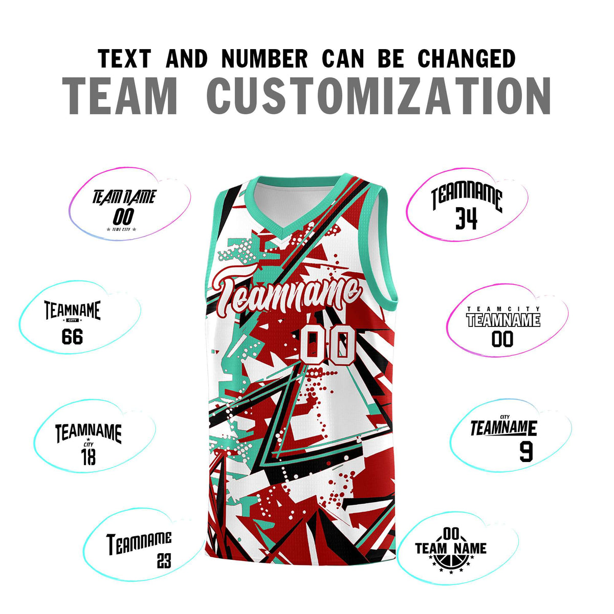 Custom Youth Basketball Jerseys Red Bright Green Abstract Graffiti Personalized Team Name & Number
