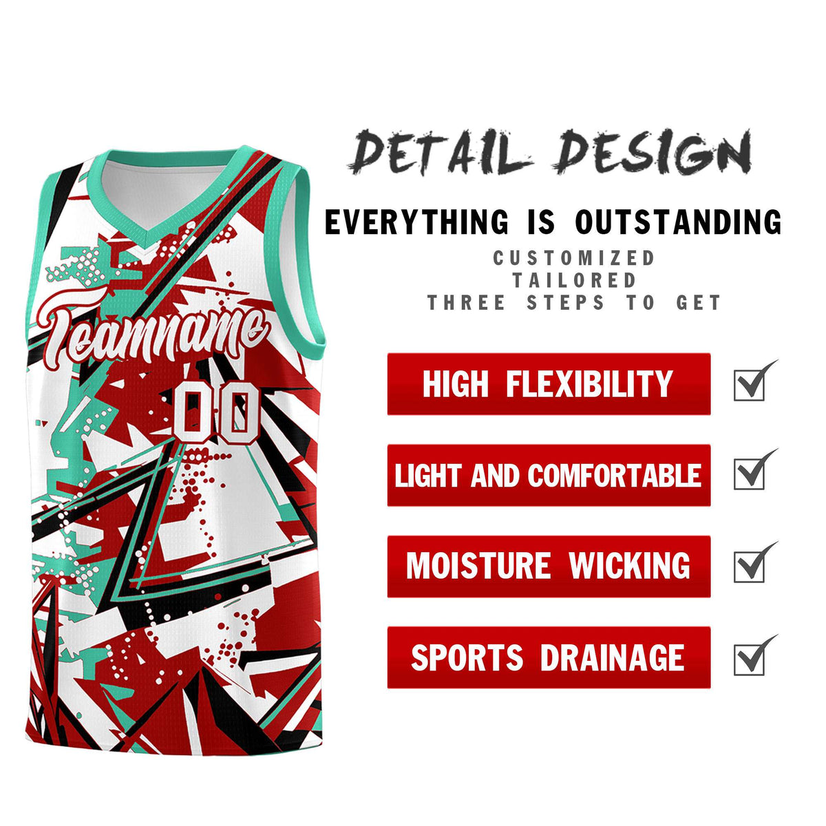 Custom Youth Basketball Jerseys Red Bright Green Abstract Graffiti Personalized Team Name & Number