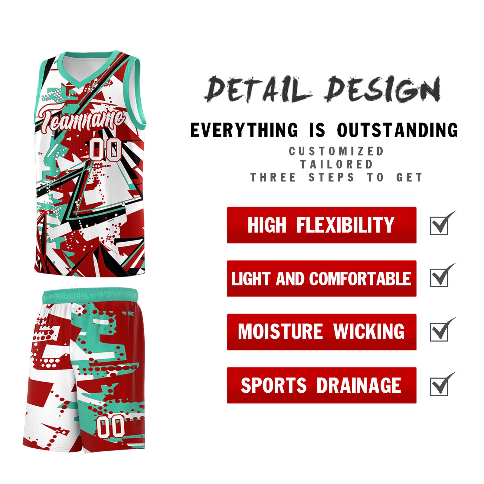 Custom Youth Basketball Jerseys Red Bright Green Abstract Graffiti Personalized Team Name & Number