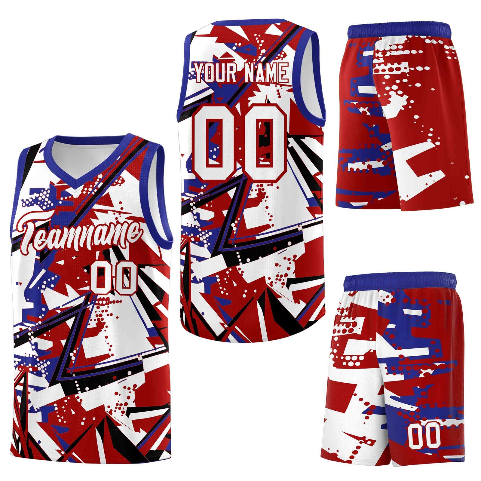Custom Youth Basketball Jerseys Red Royal Abstract Graffiti Personalized Street Style Uniform