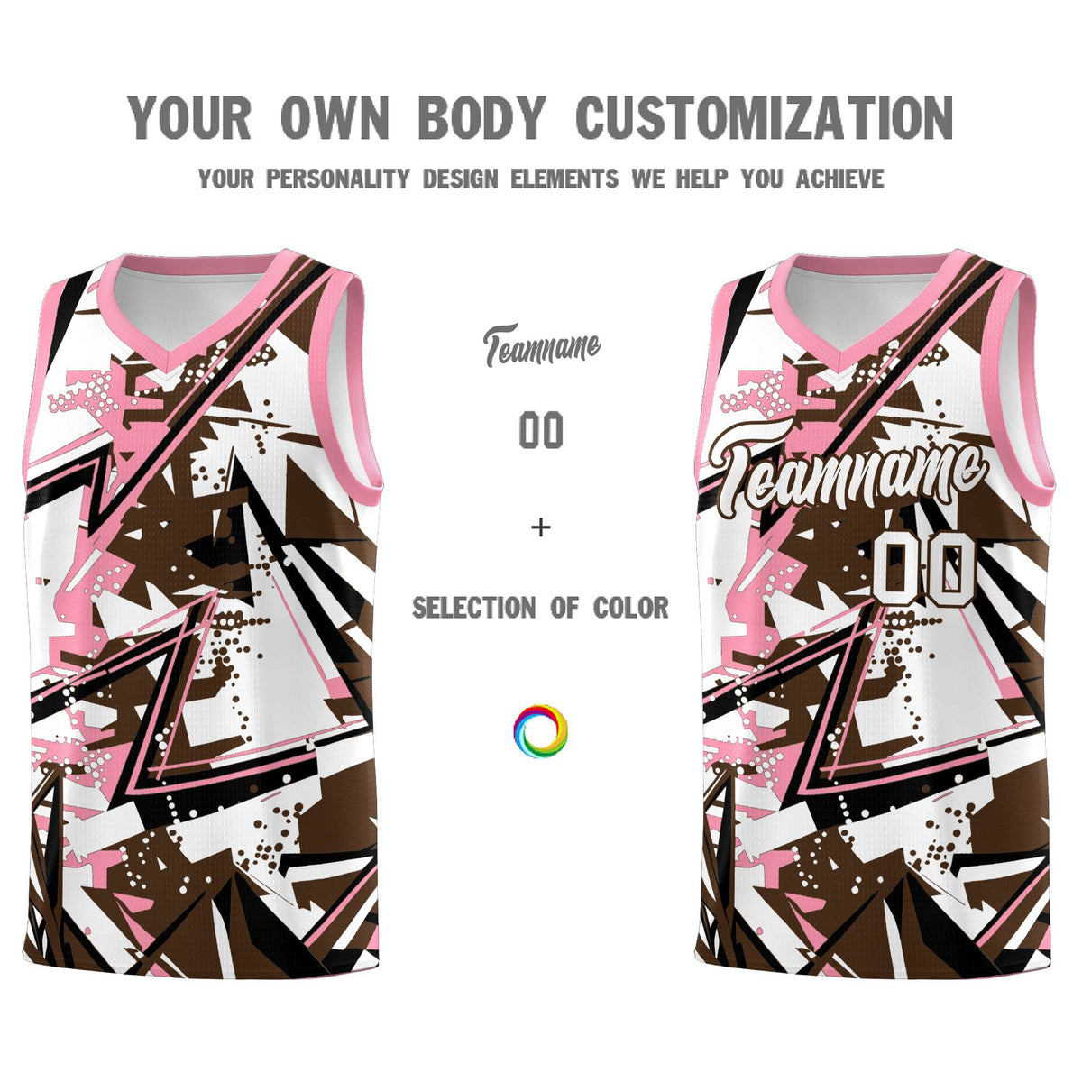 Custom Youth Basketball Jerseys Brown Light Pink Abstract Graffiti Urban Style Personalized Uniform