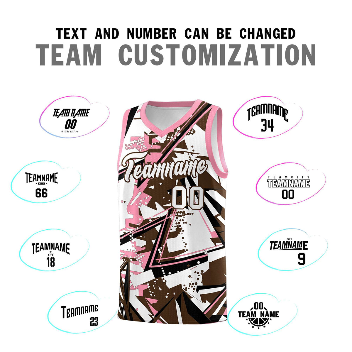 Custom Youth Basketball Jerseys Brown Light Pink Abstract Graffiti Urban Style Personalized Uniform