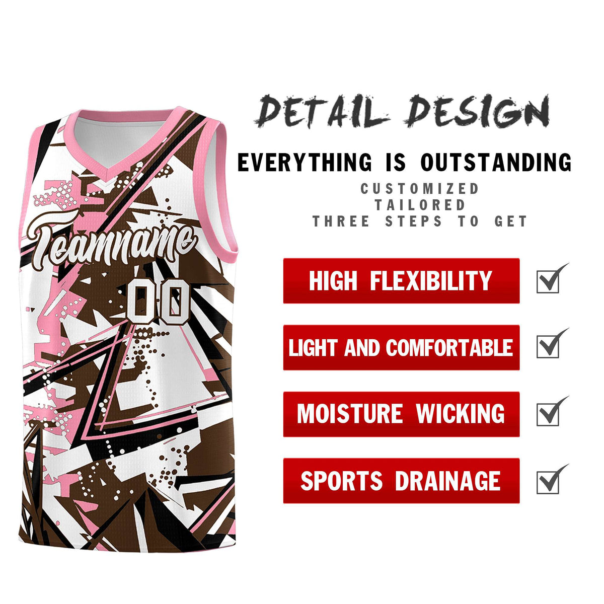 Custom Youth Basketball Jerseys Brown Light Pink Abstract Graffiti Urban Style Personalized Uniform