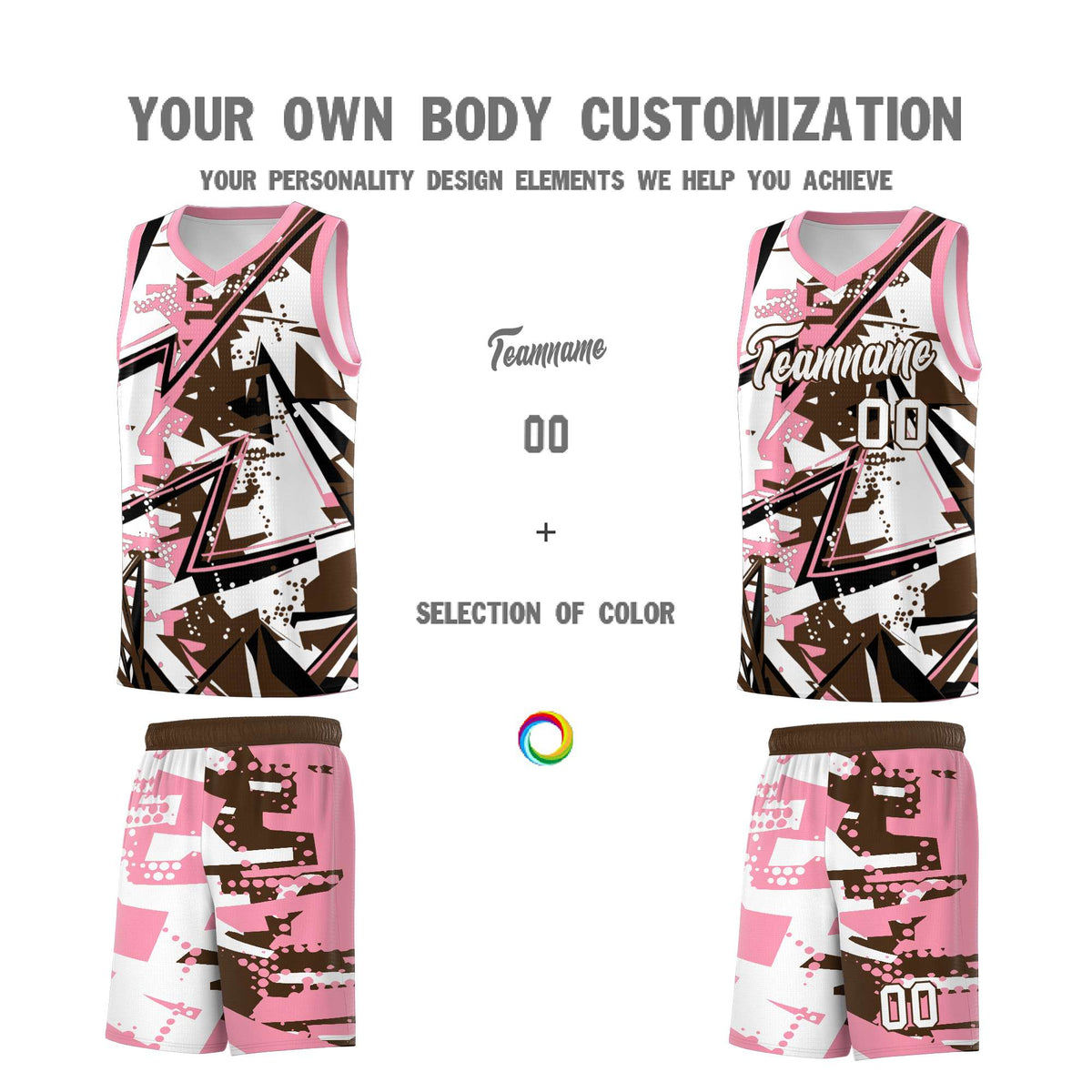 Custom Youth Basketball Jerseys Brown Light Pink Abstract Graffiti Urban Style Personalized Uniform