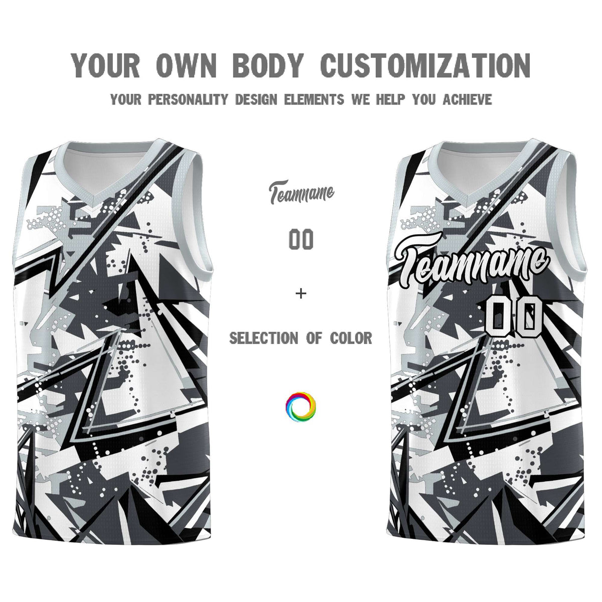 Custom Youth Basketball Jerseys Gray Silver Abstract Graffiti Personalized Team Name &amp; Number