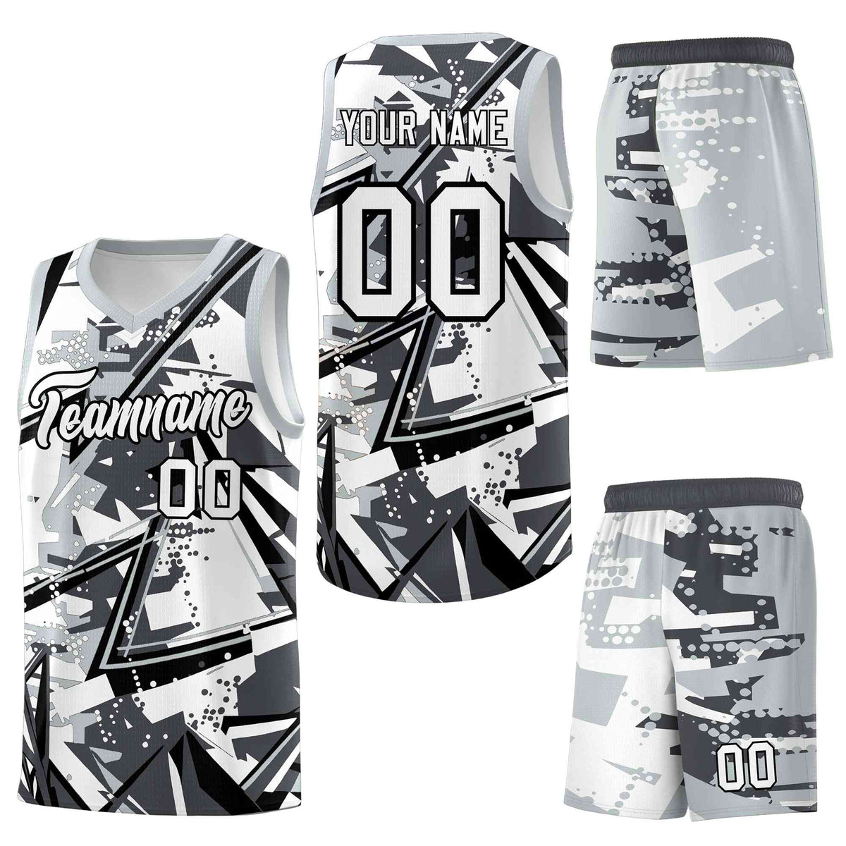 Custom Youth Basketball Jerseys Gray Silver Abstract Graffiti Personalized Team Name &amp; Number