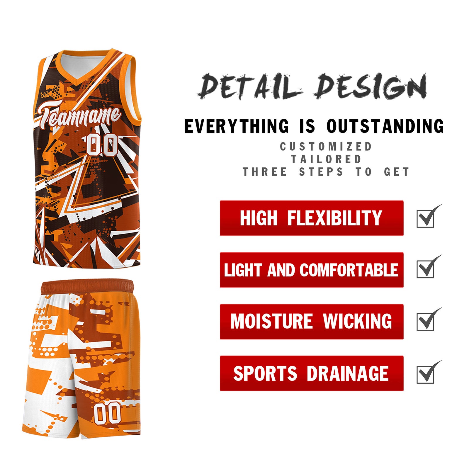 Custom Youth Basketball Jerseys Dark Orange Orange Abstract Graffiti Personalized Street Style Uniform