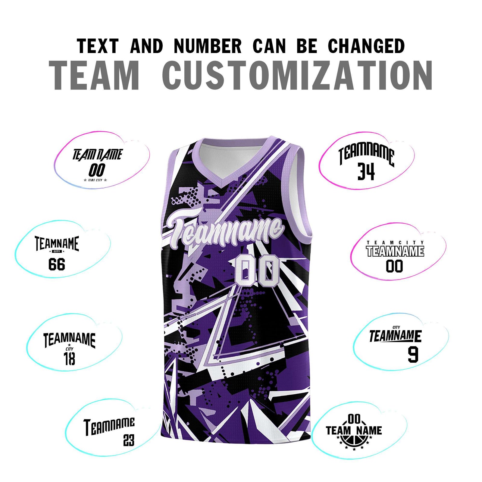 Custom Youth Basketball Jerseys Purple Light Purple Abstract Graffiti Urban Style Personalized Uniform