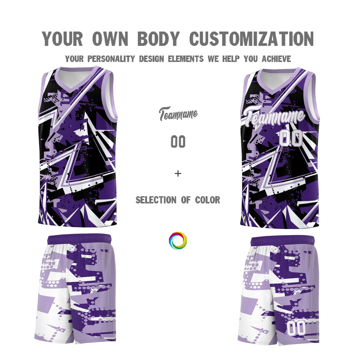 Custom Youth Basketball Jerseys Purple Light Purple Abstract Graffiti Urban Style Personalized Uniform