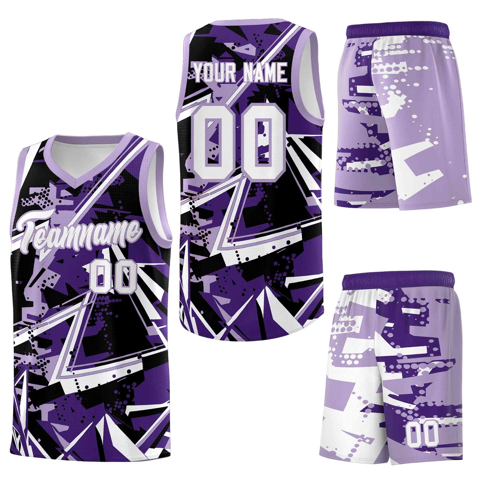 Custom Youth Basketball Jerseys Purple Light Purple Abstract Graffiti Urban Style Personalized Uniform