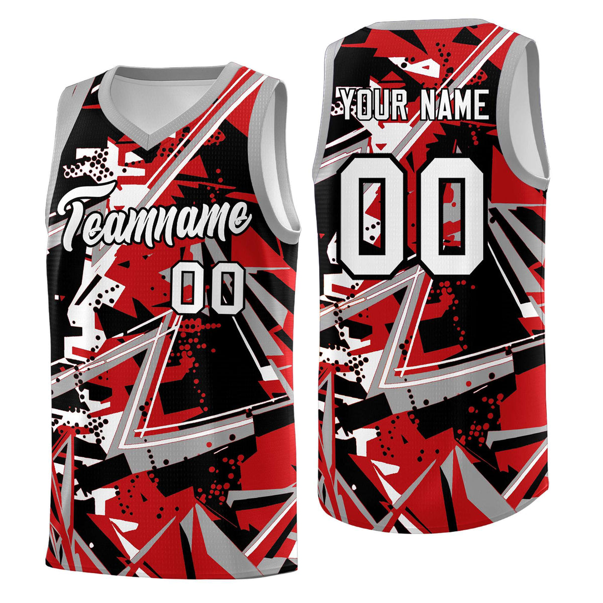 Custom Youth Basketball Jerseys Red Gray Abstract Graffiti Personalized Team Name &amp; Number