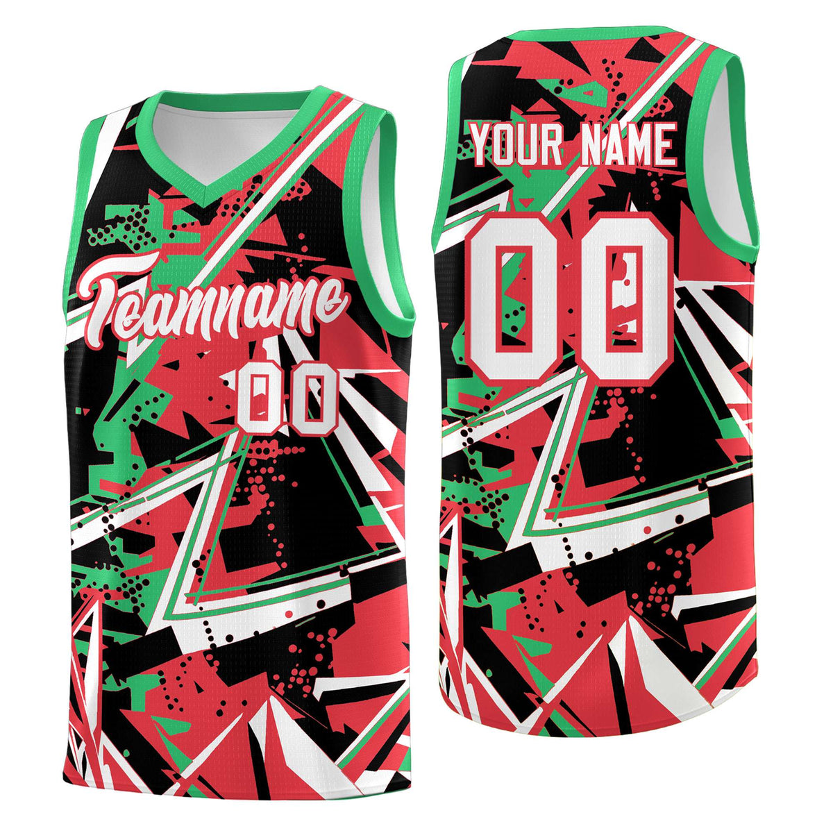 Custom Youth Basketball Jerseys Light Red Green Abstract Graffiti Urban Style Personalized Uniform