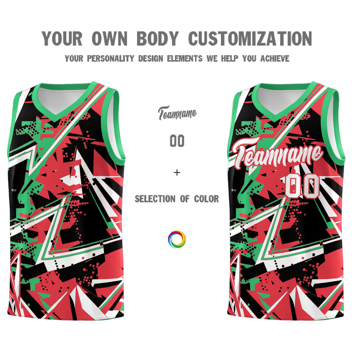 Custom Youth Basketball Jerseys Light Red Green Abstract Graffiti Urban Style Personalized Uniform