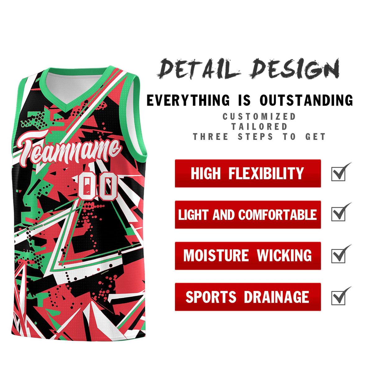 Custom Youth Basketball Jerseys Light Red Green Abstract Graffiti Urban Style Personalized Uniform
