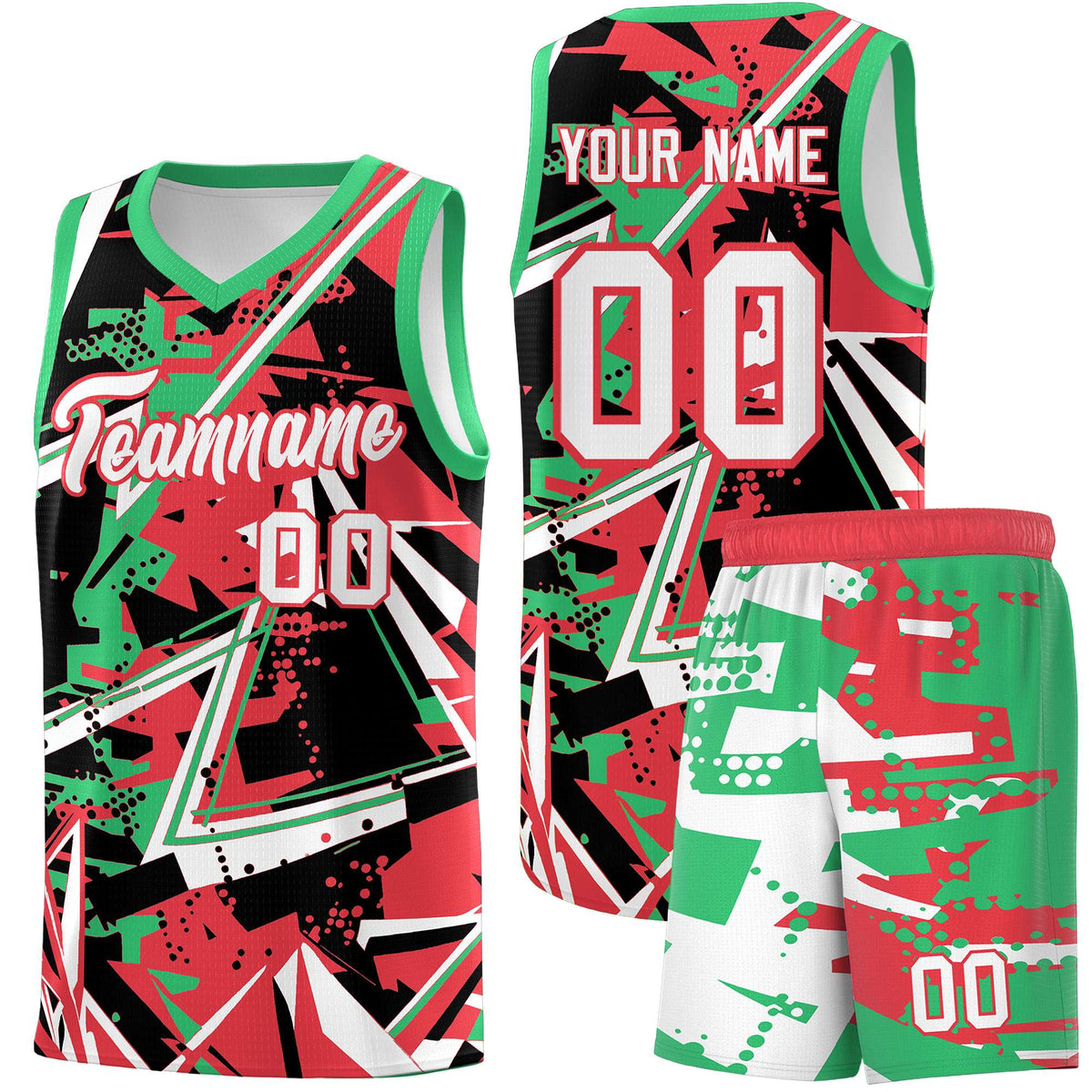 Custom Youth Basketball Jerseys Light Red Green Abstract Graffiti Urban Style Personalized Uniform