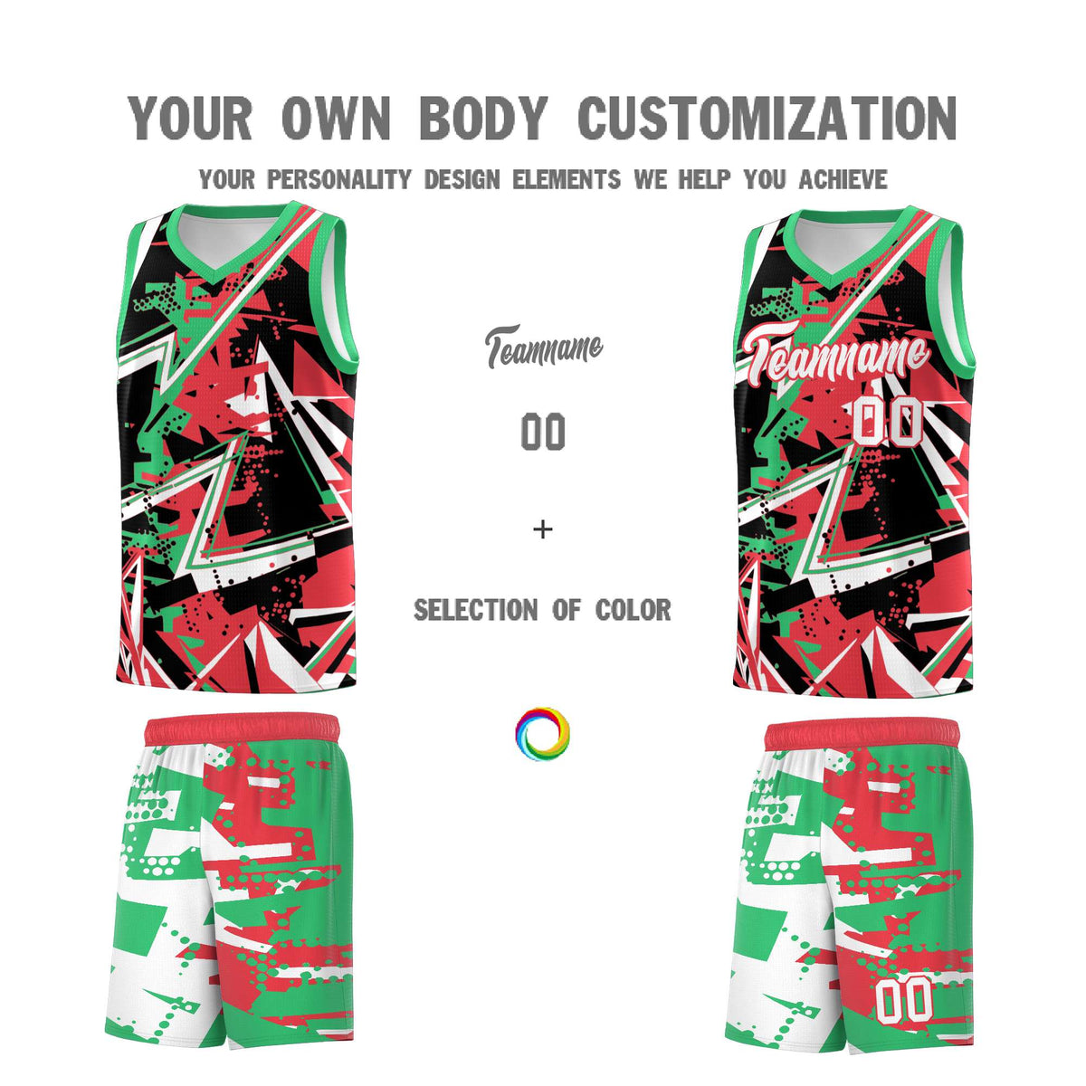 Custom Youth Basketball Jerseys Light Red Green Abstract Graffiti Urban Style Personalized Uniform