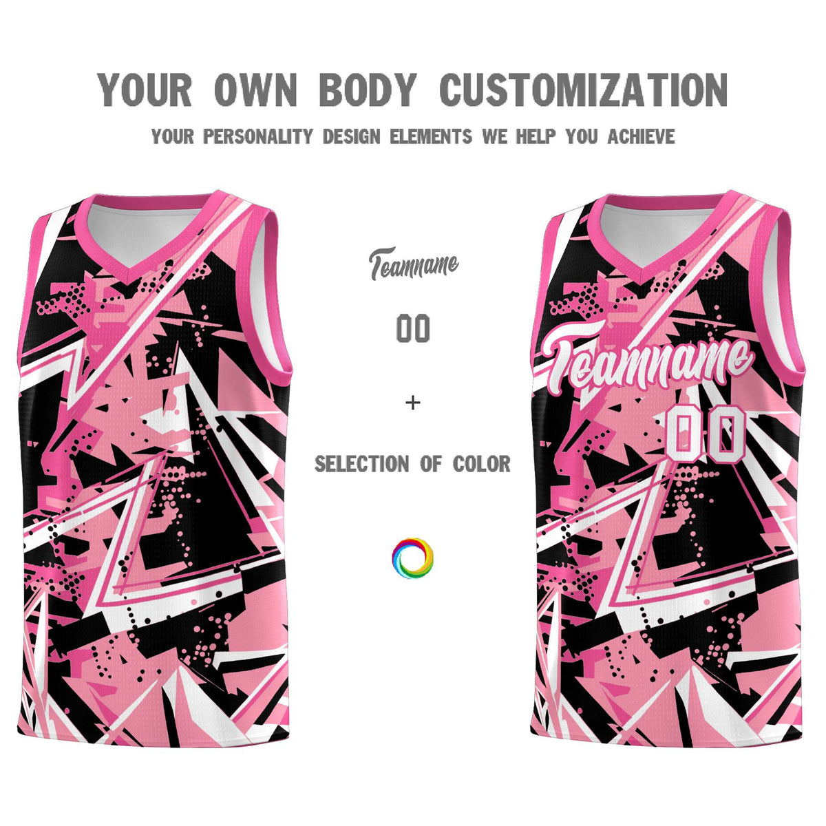 Custom Youth Basketball Jerseys Light Pink Rose Red Abstract Graffiti Personalized Team Name &amp; Number