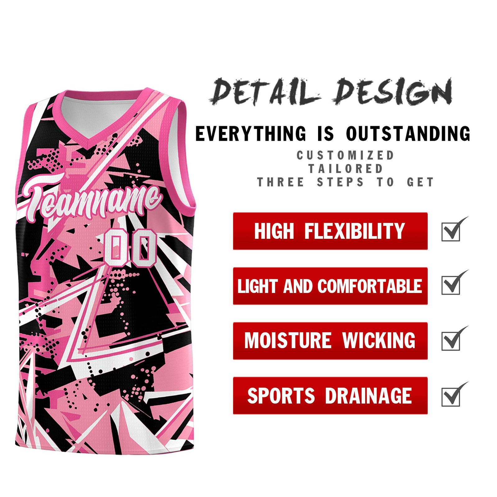 Custom Youth Basketball Jerseys Light Pink Rose Red Abstract Graffiti Personalized Team Name & Number