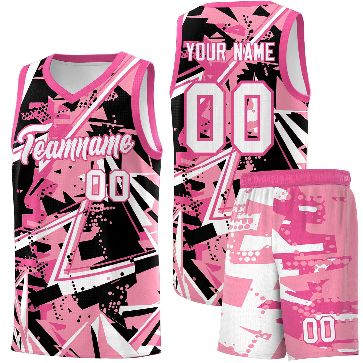 Custom Youth Basketball Jerseys Light Pink Rose Red Abstract Graffiti Personalized Team Name &amp; Number