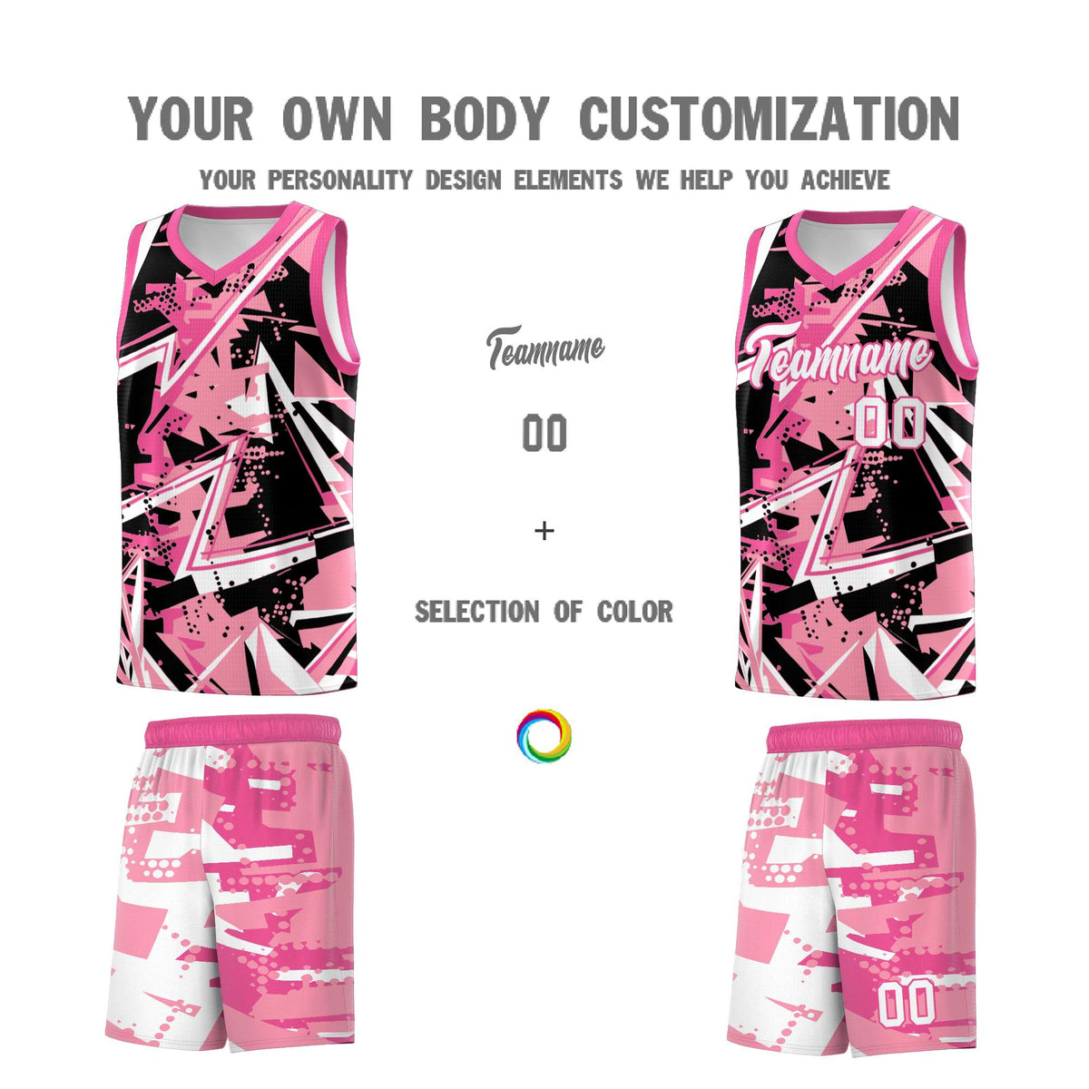 Custom Youth Basketball Jerseys Light Pink Rose Red Abstract Graffiti Personalized Team Name &amp; Number
