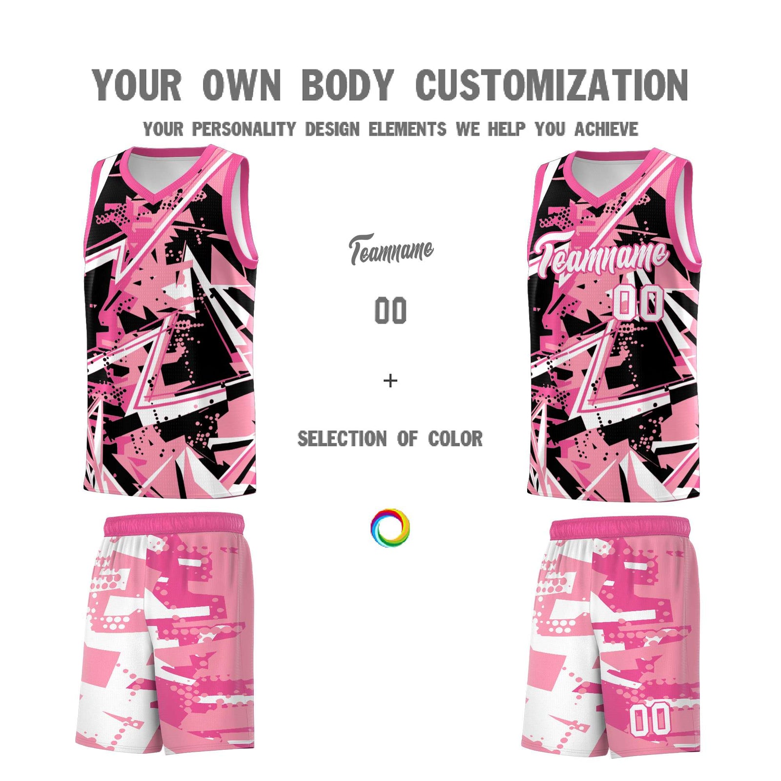 Custom Youth Basketball Jerseys Light Pink Rose Red Abstract Graffiti Personalized Team Name & Number