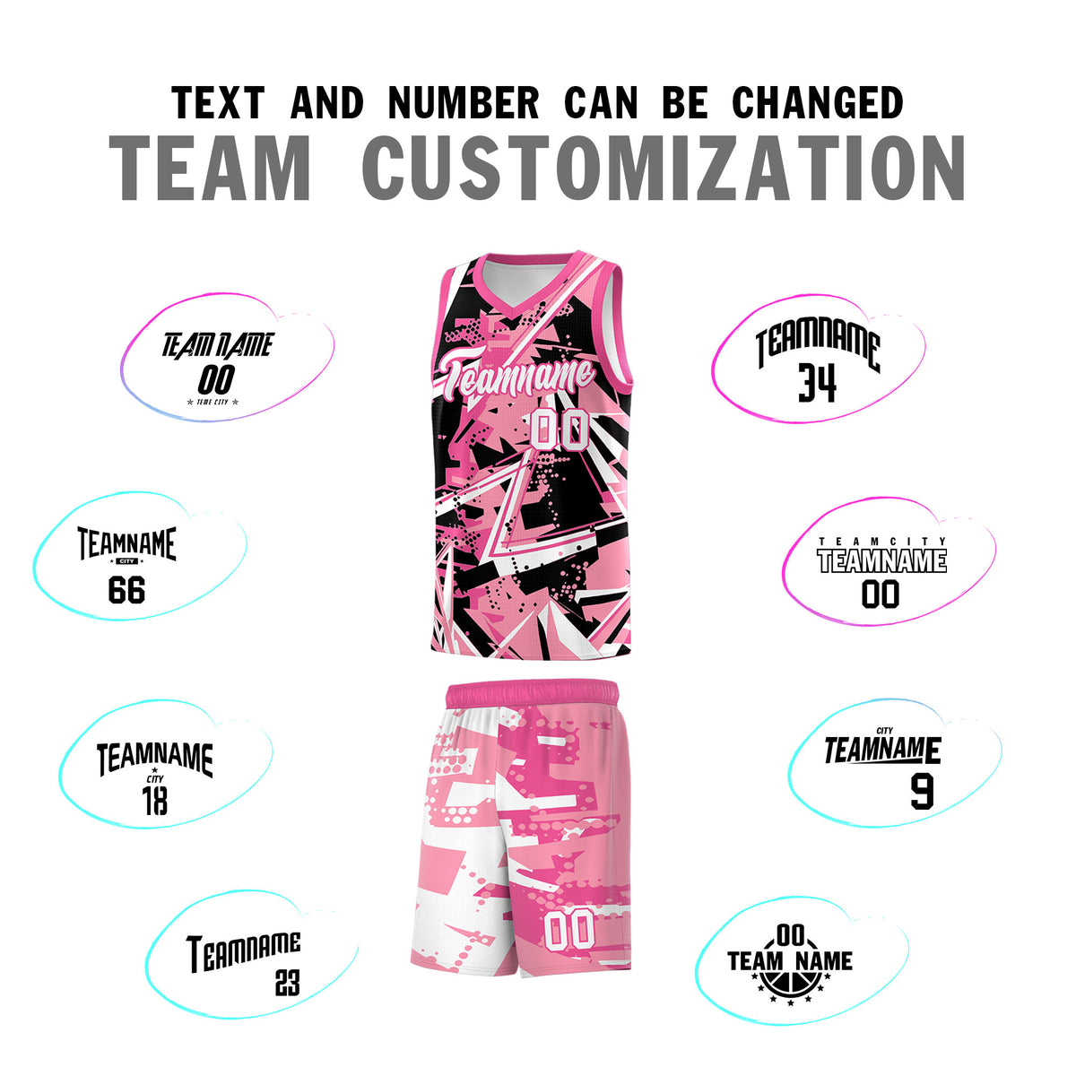 Custom Youth Basketball Jerseys Light Pink Rose Red Abstract Graffiti Personalized Team Name &amp; Number