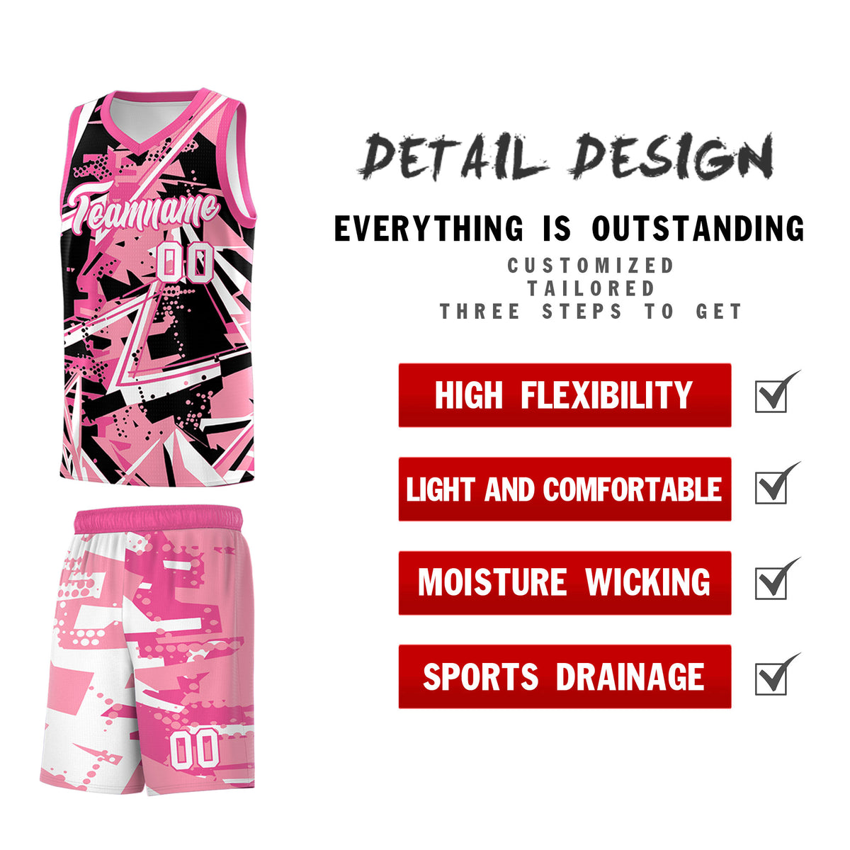 Custom Youth Basketball Jerseys Light Pink Rose Red Abstract Graffiti Personalized Team Name &amp; Number