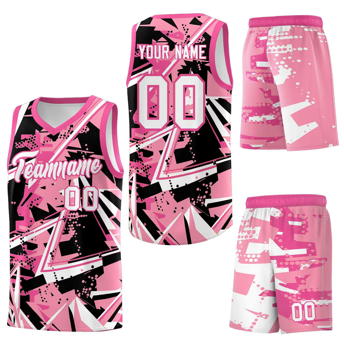 Custom Youth Basketball Jerseys Light Pink Rose Red Abstract Graffiti Personalized Team Name &amp; Number