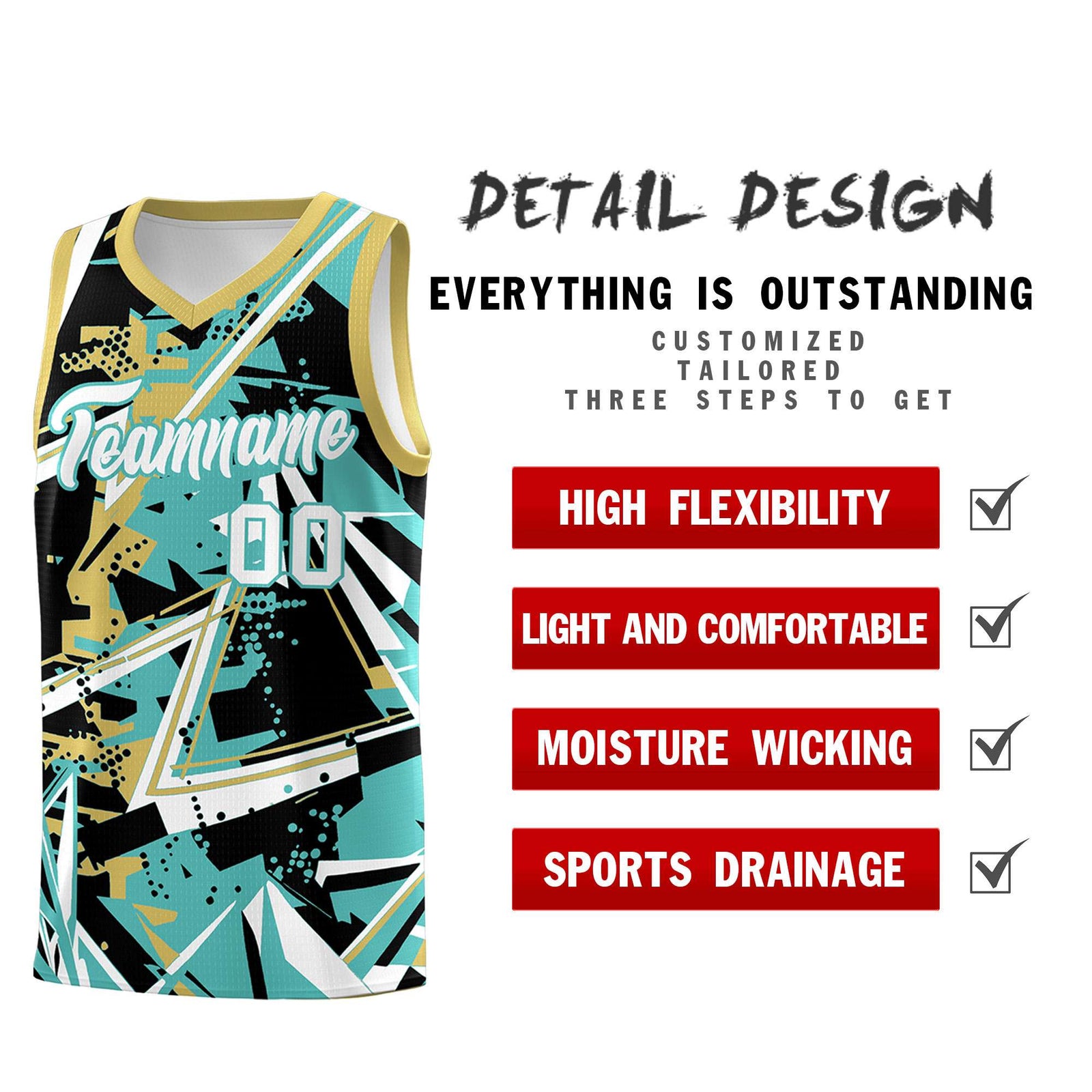 Custom Youth Basketball Jerseys Teal Old Gold Abstract Graffiti Personalized Street Style Uniform
