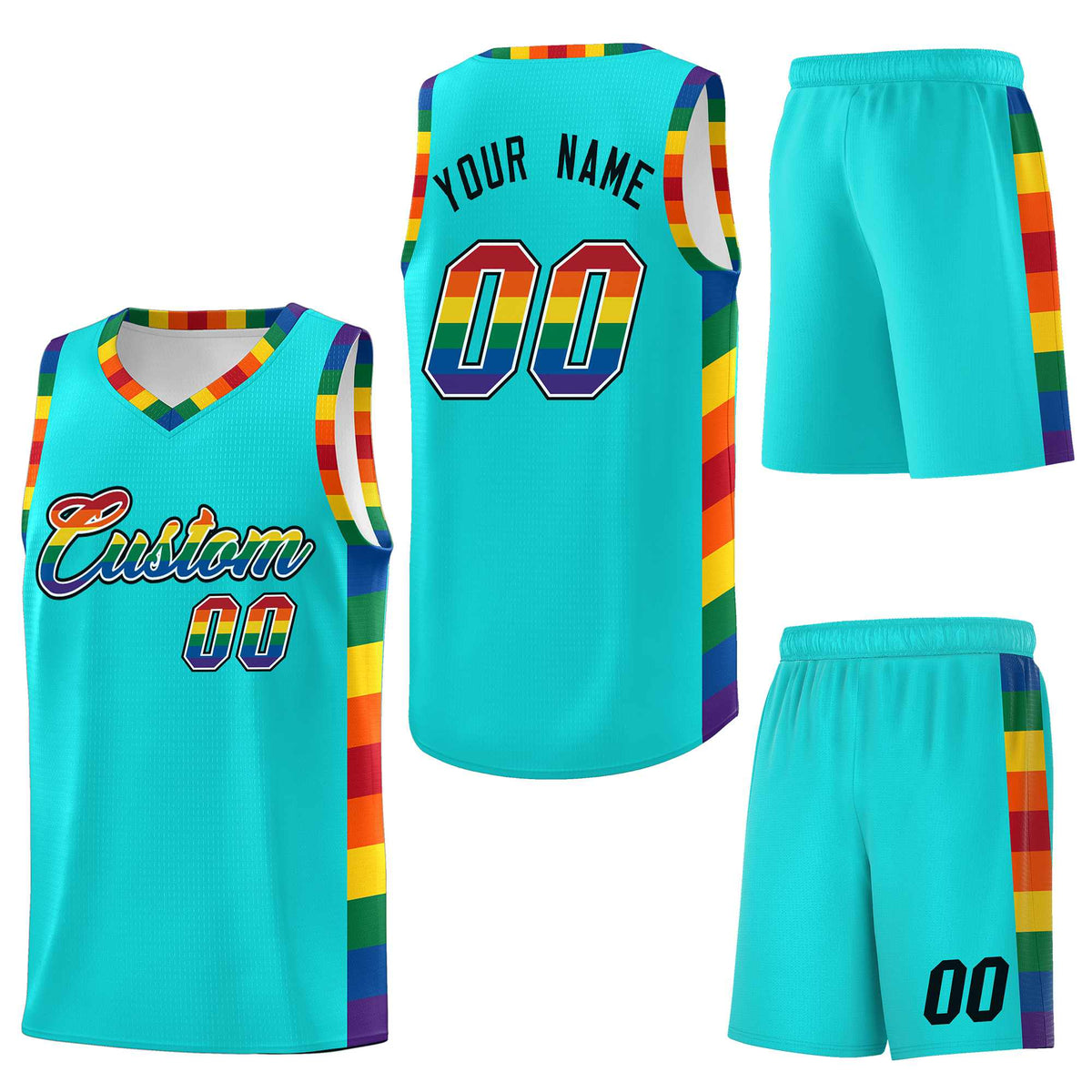 Custom Sky Blue LGBT Rainbow For Pride Month Sports Uniform Basketball Jersey