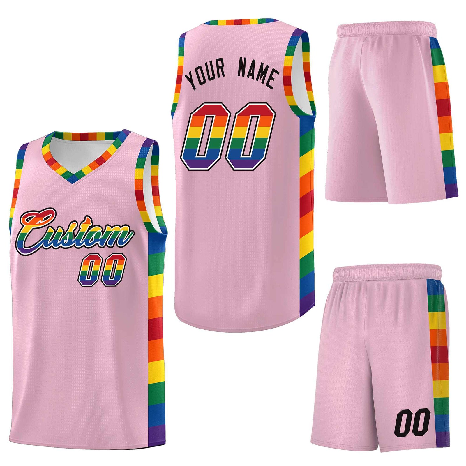 Custom Light Pink LGBT Rainbow For Pride Month Sports Uniform Basketball Jersey