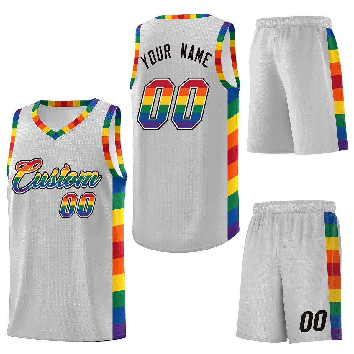 Custom Gray LGBT Rainbow For Pride Month Sports Uniform Basketball Jersey