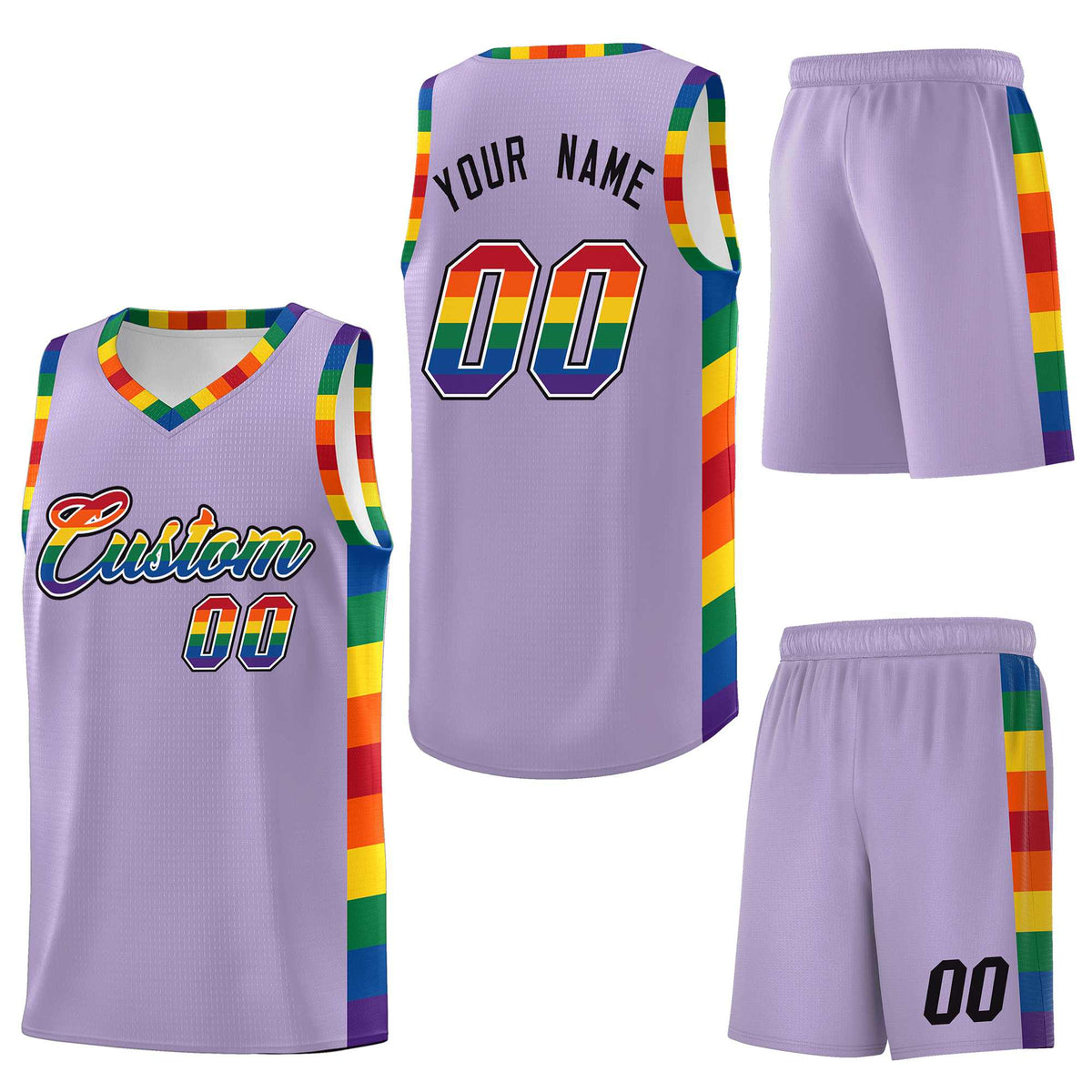 Custom Light Purple LGBT Rainbow For Pride Month Sports Uniform Basketball Jersey