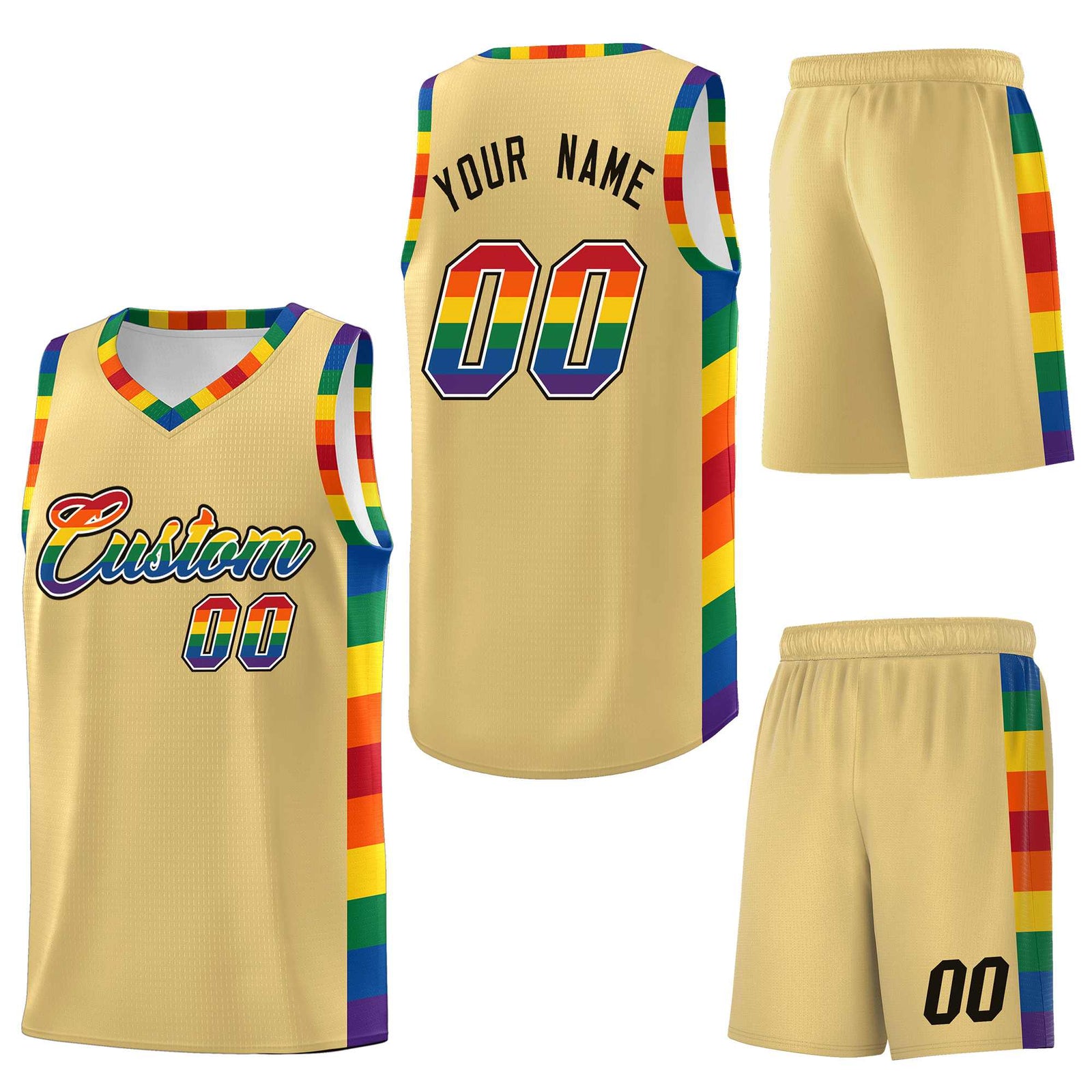 Custom Khaki LGBT Rainbow For Pride Month Sports Uniform Basketball Jersey