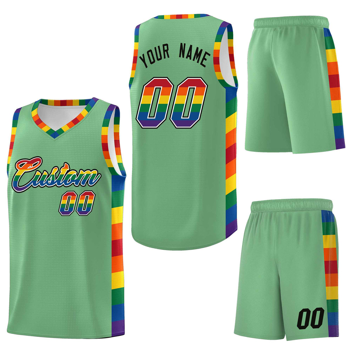 Custom Green LGBT Rainbow For Pride Month Sports Uniform Basketball Jersey