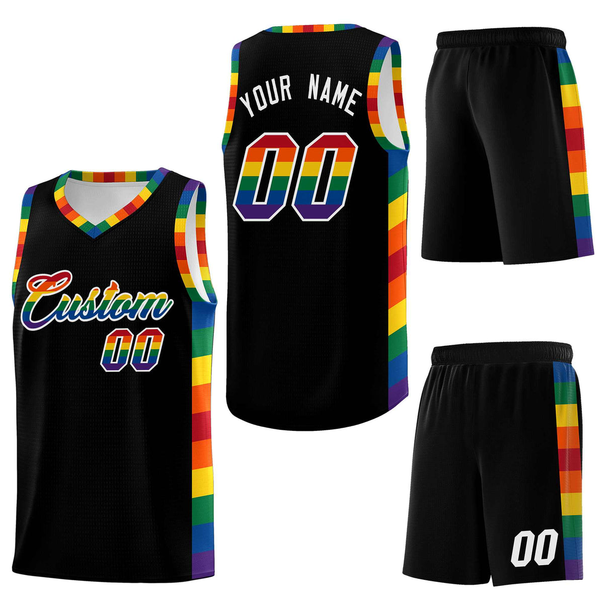 Custom Black LGBT Rainbow For Pride Month Sports Uniform Basketball Jersey